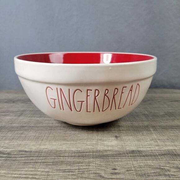 Rae Dunn Artisan Collection Ceramic White‎ & Red Gingerbread Mixing Bowl - Picture 1 of 6